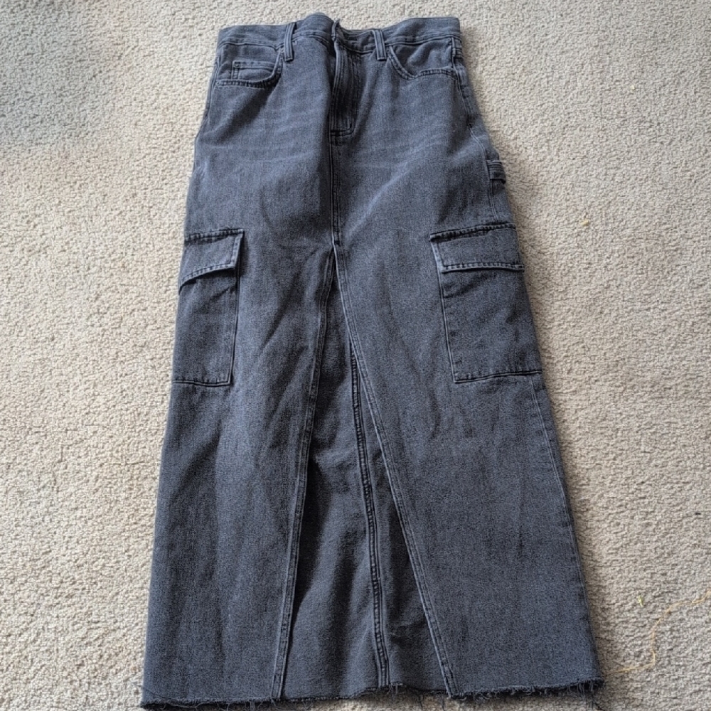 Denim Forum Gray The '90s Maxi Cargo Jean Skirt Size 25 - Picture 1 of 8